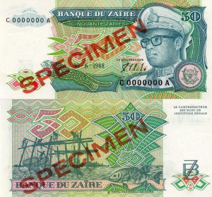 Zair 50 Zaires P-32s Specimen 1988 Stan I Unc