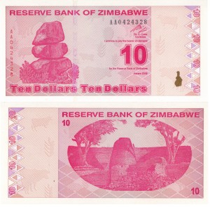 Zimbabwe 10 Dollars P-94 2009 Stan I UNC 
