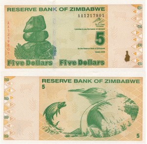 Zimbabwe 5 Dollars P-93 2009 Stan I UNC 
