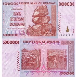 Zimbabwe 5 000 000 000  Dollars P-84 2008 Stan I UNC 