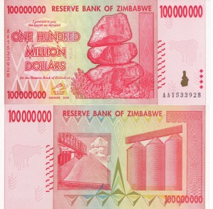 Zimbabwe 100 000 000 Dollars P-80 2008 Stan I UNC 