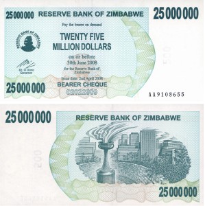 Zimbabwe 25 000 000 Dollars P-56 2008 Stan I UNC