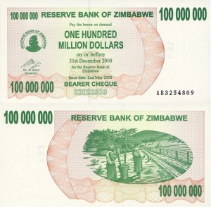 Zimbabwe 100 000 000 Dollars P-58 2008 Stan I UNC