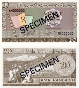 Rwanda 20 Francs P-6s3 1974 Stan I UNC