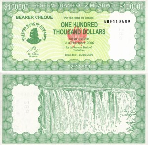 Zimbabwe 100000 Dollars P-32 2006 Stan I UNC