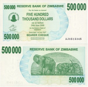Zimbabwe 500 000 Dollars P-51 2007 Stan I UNC