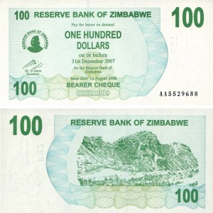 Zimbabwe 100 Dollars P-42 2006 Stan I UNC