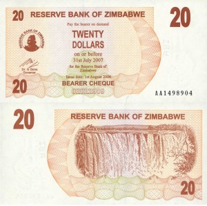Zimbabwe 20 Dollars P-40 2006 Stan I UNC