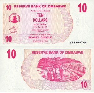 Zimbabwe 10 Dollars P-39 2006 Stan I UNC