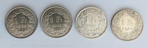 Szwajcaria, lot jedno-frankówek 1953-1965 B, Berno, UNC