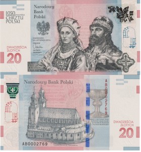 Polska 20 Złotych  P-188a CM-KL8 2015 UNC