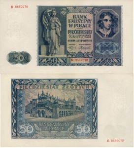 Polska 50 złotych P-102 1941 Stan I- UNC-