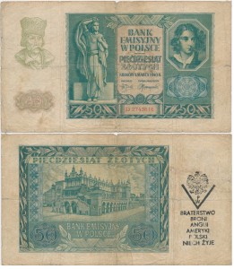 Polska 50 Złotych P-96  1940 (1944) VF