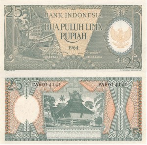 Indonezja 25 Rupiah P-95 1964 UNC