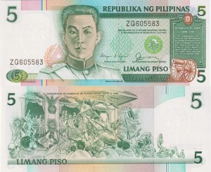 Filipiny  5 Piso P-168b 1985-94 UNC Serie Z