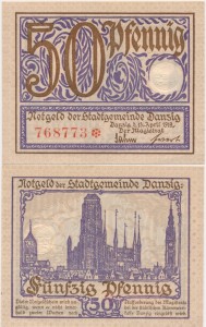 Wolne Miasto Gdańsk  50 fenigów P-11 1919  fioletowy  Stan 1 UNC