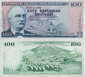 Islandia 100 Kronur P-40 1957 UNC