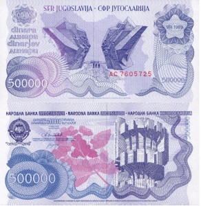 Jugosławia  500 000 Dinara P-98 1989 UNC
