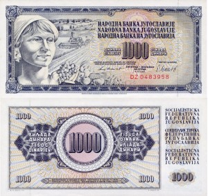 Jugosławia 1000 Dinara P-92 1981 UNC