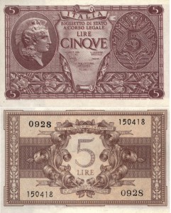 Włochy 5 lirów P-31 1944 Stan I UNC