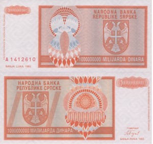Bośnia i Hercegowina 1 000 000 000 Dinara P-147 1993 UNC