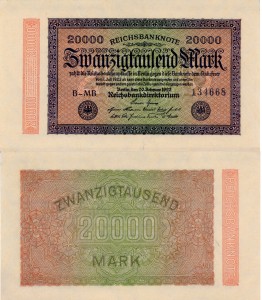 Niemcy 20000 Mark 1923 P-85 Stan -I UNC- 