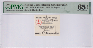 Wyspy Kokosowe 1/4 Rupii 1902 P-124 PMG 65