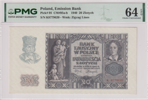 Polska 20 Złotych P-95 CM-95 1940 PMG 64 EPQ