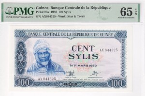 Gwinea 100 franków P-26 1980 PMG 65