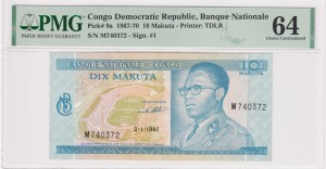 Kongo  Republika Demokratyczna  10 Makuta P-9a 1967 PMG 64