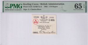 Wyspy Kokosowe 1/10 Rupii 1902 P-123 PMG 65