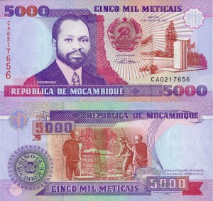 Mozambik 5000 Meticais P-136 1991 UNC 