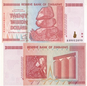 Zimbabwe 20 000 000 000 000 Dollars P-89 2008 Stan I UNC 