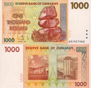Zimbabwe 1000 Dollars P-71 2007 Stan I UNC