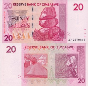 Zimbabwe 20 Dollars P-68 2007 Stan I UNC 