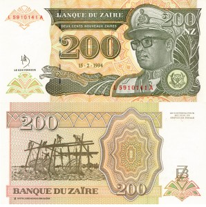 Zair 200 Nouveau Zaire  P-61 1994 Stan I Unc
