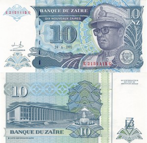 Zair 10 Nouveau Zaire  P-55 1993 Stan I Unc