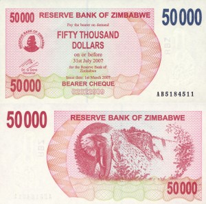 Zimbabwe 50 000 Dollars P-47 2007 Stan I UNC