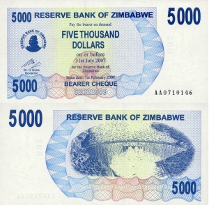 Zimbabwe 5000 Dollars P-45 2007 Stan I UNC