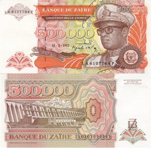 Zair 500 000 Zaires P-43  1992 Stan I Unc