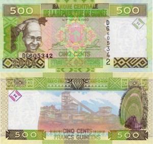 Gwinea 500 Francs  P-39 2006 UNC
