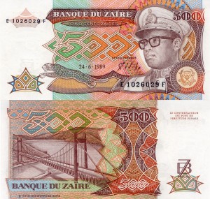 Zair 500 Zaires P-34 1989 Stan I Unc