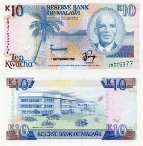  Malawi 10 Kwacha P-25b 1992 UNC