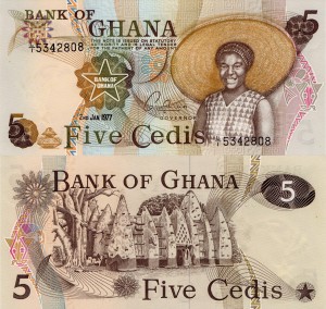 Ghana 5 Cedis P-15b 1977 UNC