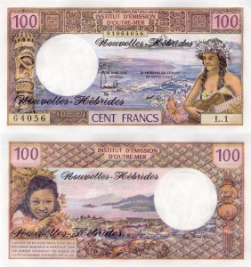 Nowe Hebrydy 100 Francs P-18d 1977 UNC