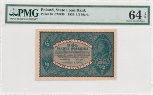 Polska 1/2 marki  P-30 1920 UNC