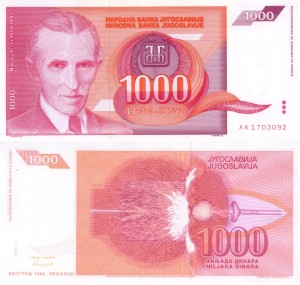 Jugosławia  1000 Dinara P-114 1992 UNC