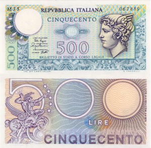 Włochy 500 Lire p-94 1974/9 UNC