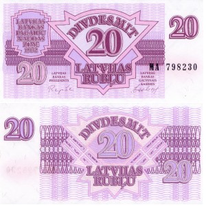 Łotwa 20 Rubli P-39 1992 UNC