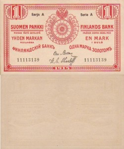 Finlandia 1 Markka 1915 P-16 b Series A Gem UNC